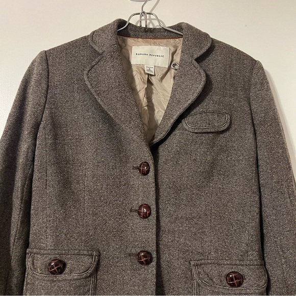 Banana Republic Women's Wool Blend Cropped Blazer in Brown Tweed Sz 4 Outlander - Picture 3 of 16